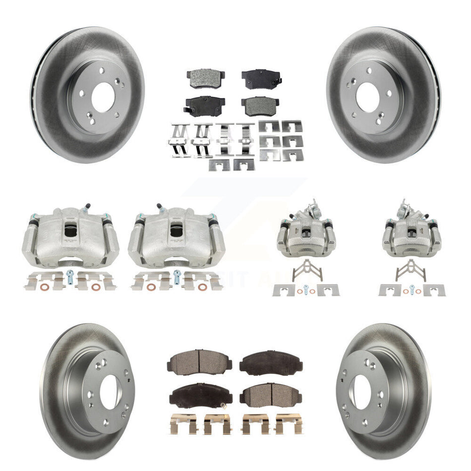 Front Rear Disc Brake Caliper Coat Rotor & Semi-Metallic Pad Kit (10Pc) For Honda Accord KCG-100826P