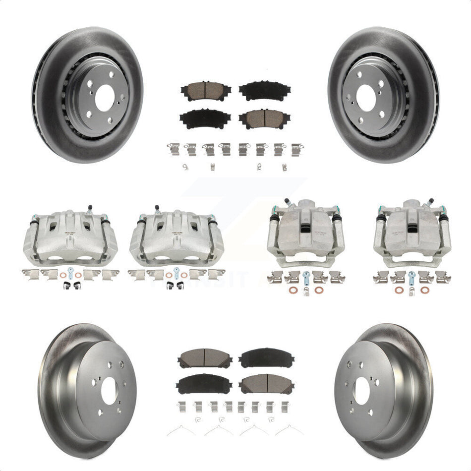 Front Rear Disc Brake Caliper Coated Rotors And Ceramic Pads Kit (10Pc) For Toyota Highlander Sienna Lexus RX350 KCG-100827C by Transit Auto