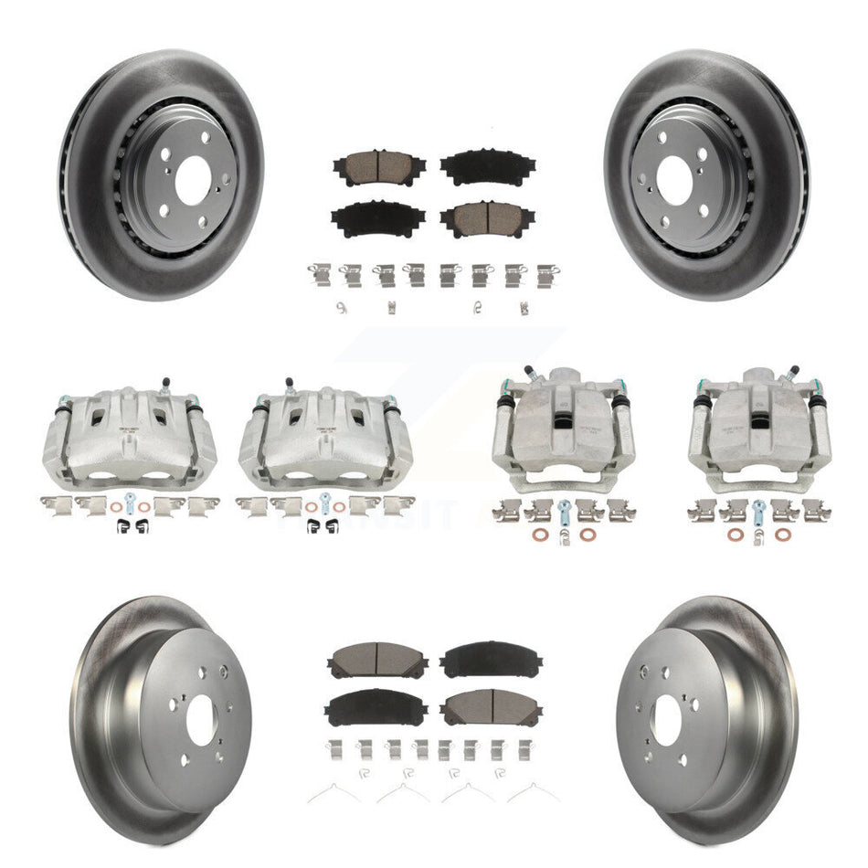 Front Rear Disc Brake Caliper Coated Rotors And Ceramic Pads Kit (10Pc) For Toyota Highlander Sienna Lexus RX350 KCG-100827C
