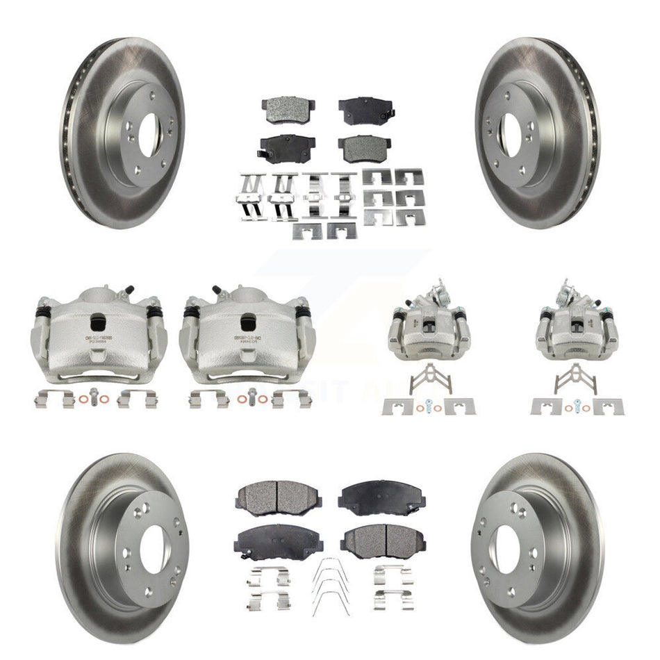 Front Rear Disc Brake Caliper Coat Rotor & Semi-Metallic Pad Kit (10Pc) For Honda Accord KCG-100827P