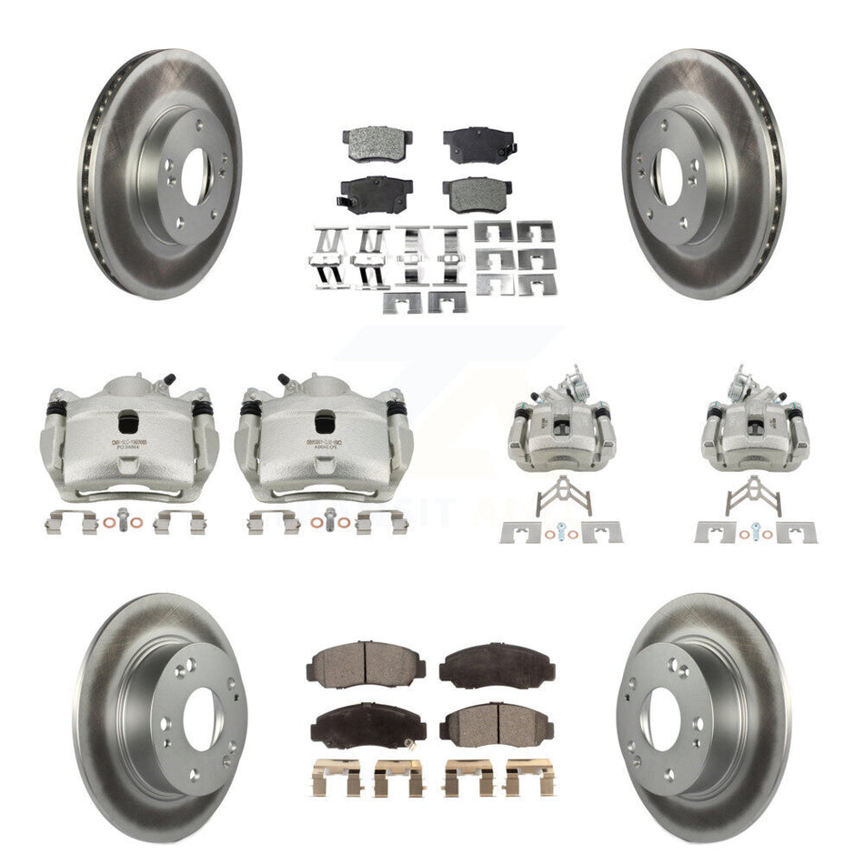 Front Rear Disc Brake Caliper Coat Rotor & Semi-Metallic Pad Kit (10Pc) For Honda Accord KCG-100828P