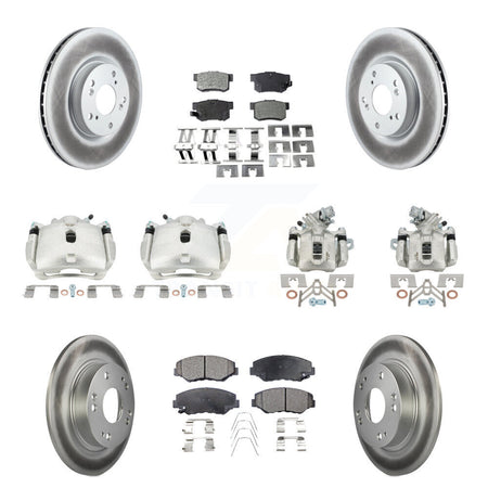Front Rear Brake Caliper Coat Rotor & Semi-Metallic Pad Kit (10Pc) For Honda Civic Acura KCG-100829P