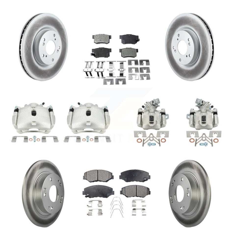 Front Rear Brake Caliper Coat Rotor & Semi-Metallic Pad Kit (10Pc) For Honda Civic Acura KCG-100829P