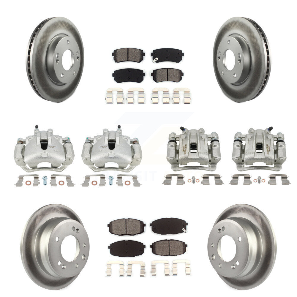 Front Rear Brake Caliper Coat Rotor And Semi-Metallic Pad Kit (10Pc) For Hyundai Elantra KCG-100832S