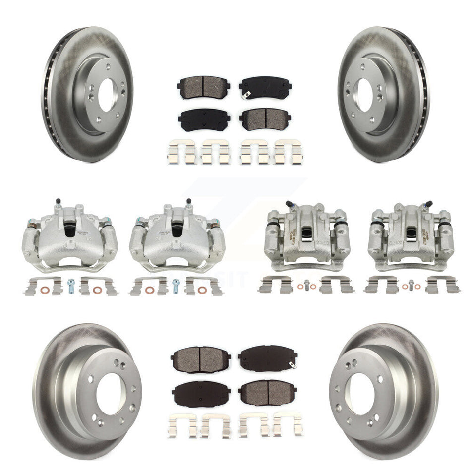 Front Rear Brake Caliper Coat Rotor And Semi-Metallic Pad Kit (10Pc) For Hyundai Elantra KCG-100832S