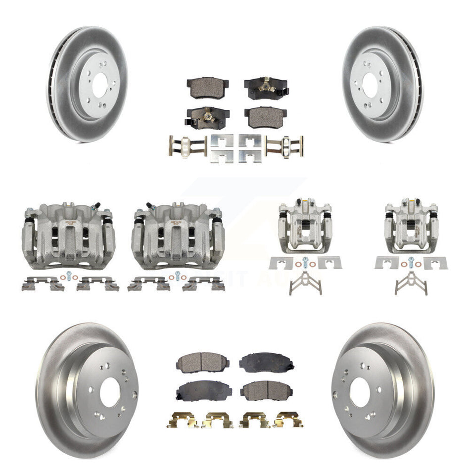 Front Rear Disc Brake Caliper Coated Rotors And Ceramic Pads Kit (10Pc) For Honda CR-V KCG-100832T