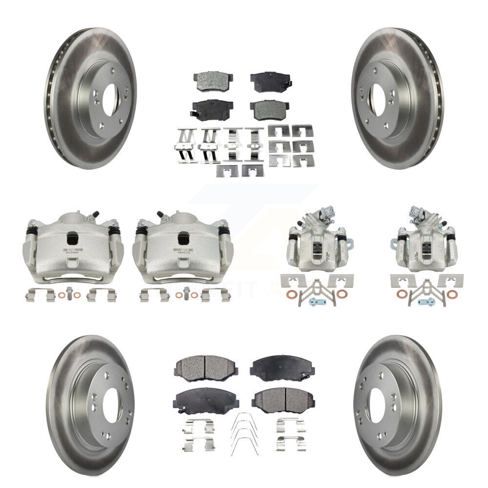 Front Rear Brake Caliper Coat Rotor & Semi-Metallic Pad Kit (10Pc) For Honda Civic Acura KCG-100833P