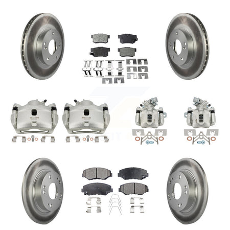 Front Rear Brake Caliper Coat Rotor & Semi-Metallic Pad Kit (10Pc) For Honda Civic Acura KCG-100833P