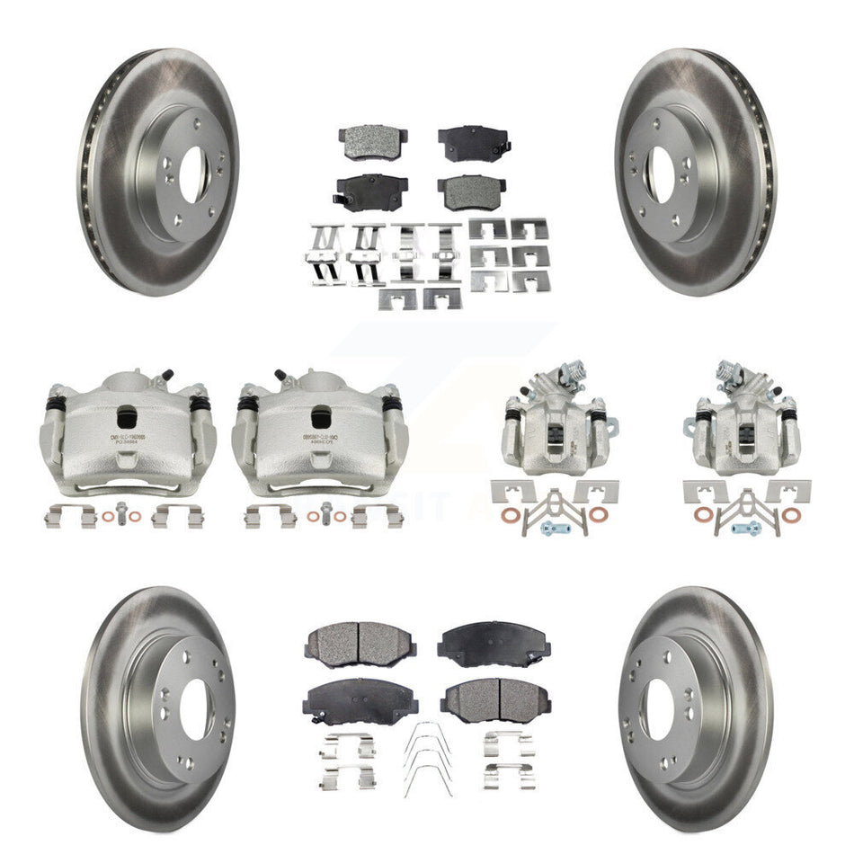 Front Rear Brake Caliper Coat Rotor & Semi-Metallic Pad Kit (10Pc) For Honda Civic Acura KCG-100833P