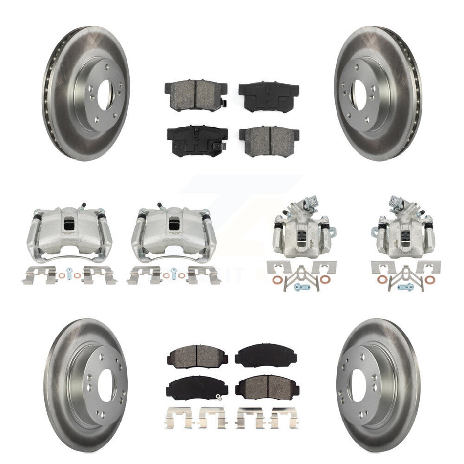 Front Rear Disc Brake Caliper Coat Rotors And Semi-Metallic Pad Kit (10Pc) For Acura CSX KCG-100834S