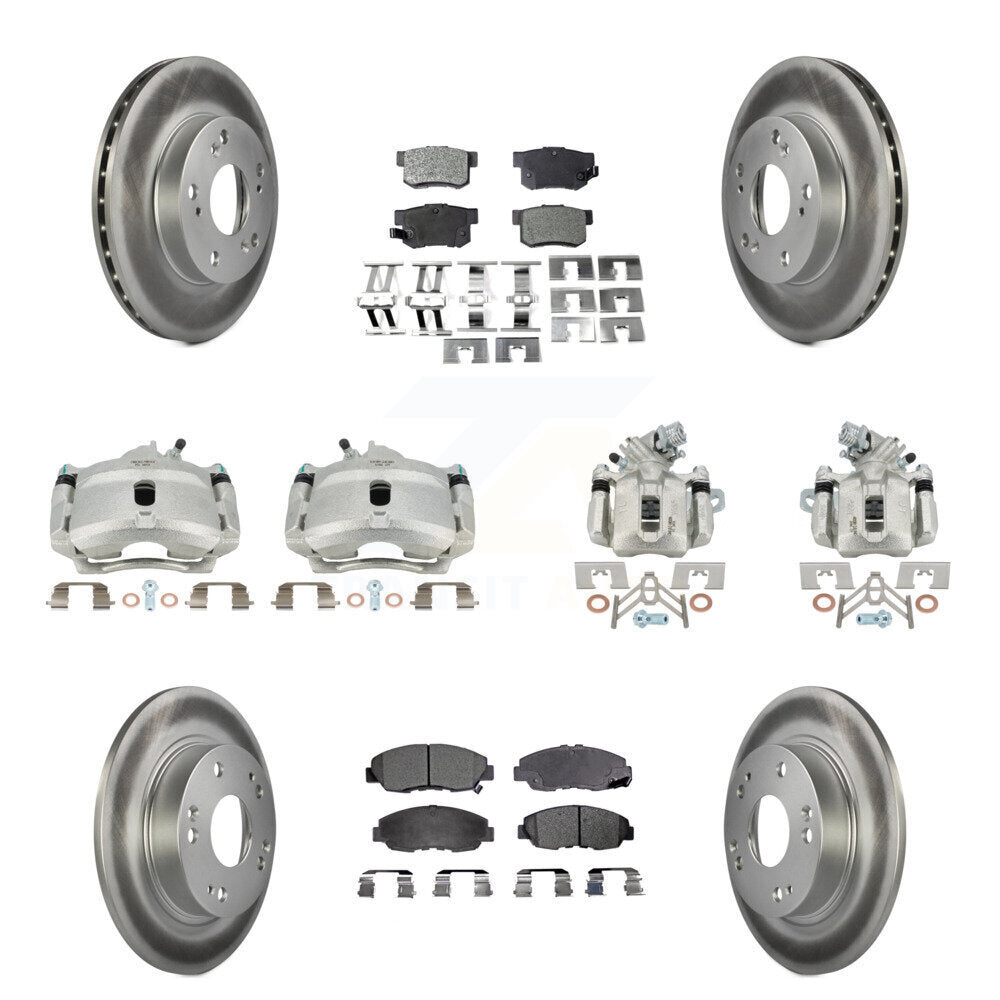Front Rear Disc Brake Caliper Coat Rotors & Semi-Metallic Pad Kit (10Pc) For Honda Civic KCG-100835P