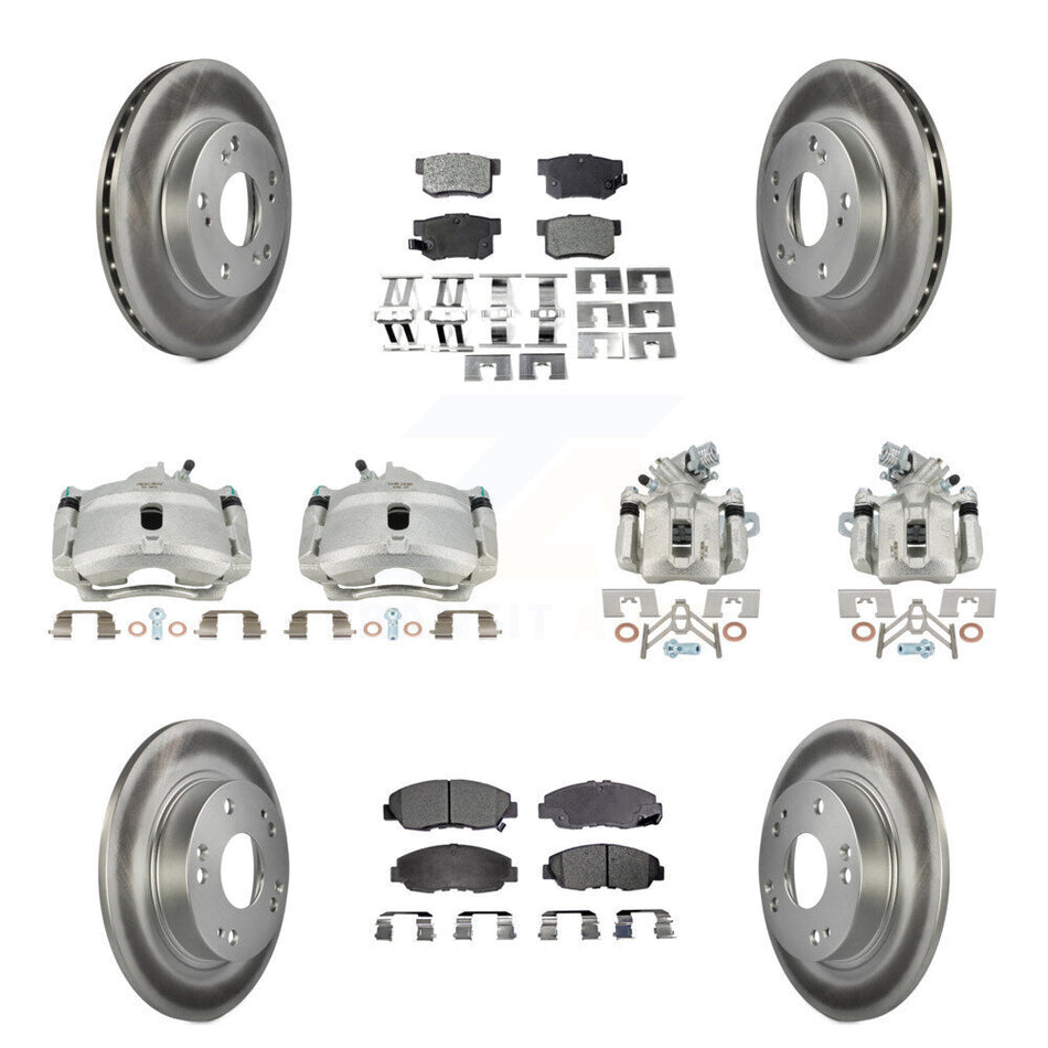 Front Rear Disc Brake Caliper Coat Rotors & Semi-Metallic Pad Kit (10Pc) For Honda Civic KCG-100835P