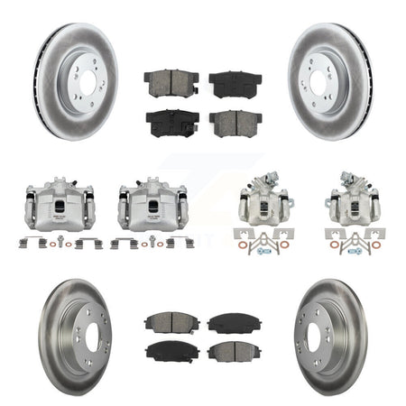 Front Rear Disc Brake Caliper Coat Rotors & Semi-Metallic Pad Kit (10Pc) For Honda Civic KCG-100839S