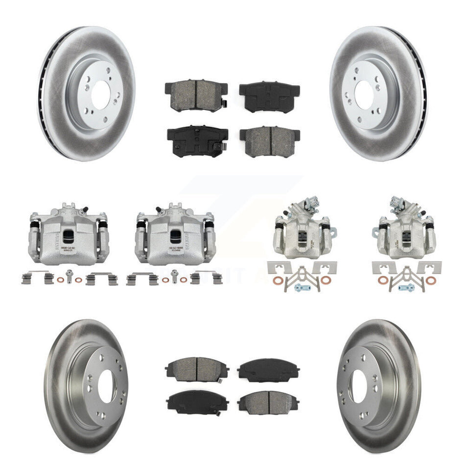 Front Rear Disc Brake Caliper Coat Rotors & Semi-Metallic Pad Kit (10Pc) For Honda Civic KCG-100839S