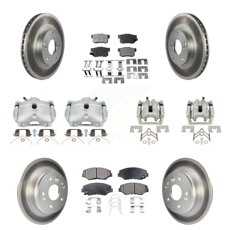 Front Rear Disc Brake Caliper Coated Rotors And Ceramic Pads Kit (10Pc) For 2003-2011 Honda Element KCG-100839T