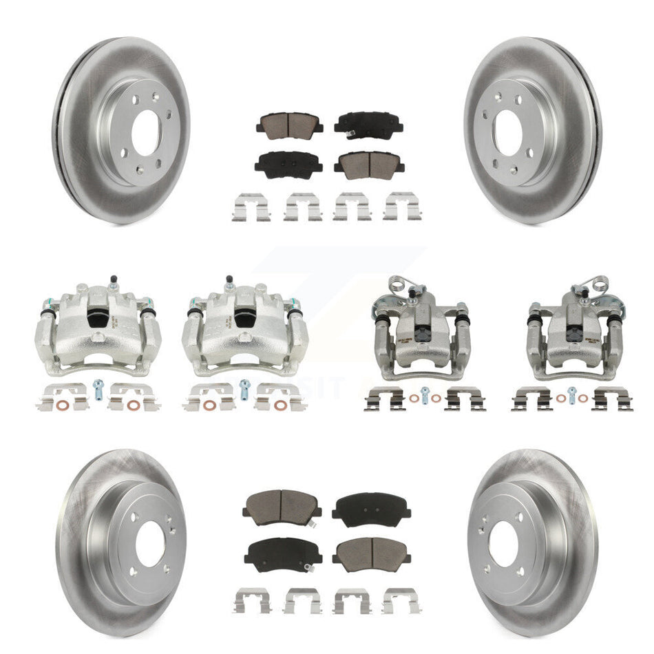 Front Rear Disc Brake Caliper Coated Rotors And Ceramic Pads Kit (10Pc) For 2012-2016 Hyundai Accent KCG-100840C