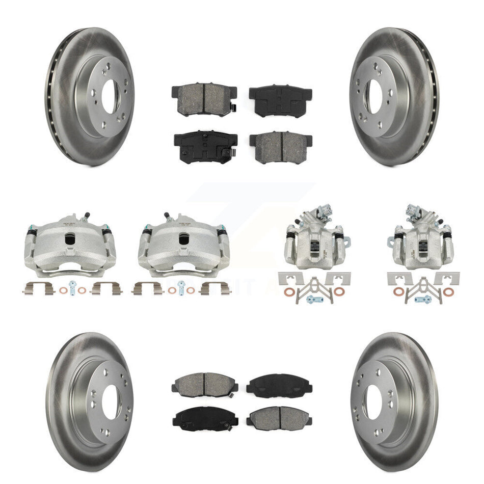 Front Rear Disc Brake Caliper Coat Rotors & Semi-Metallic Pad Kit (10Pc) For Honda Civic KCG-100840S
