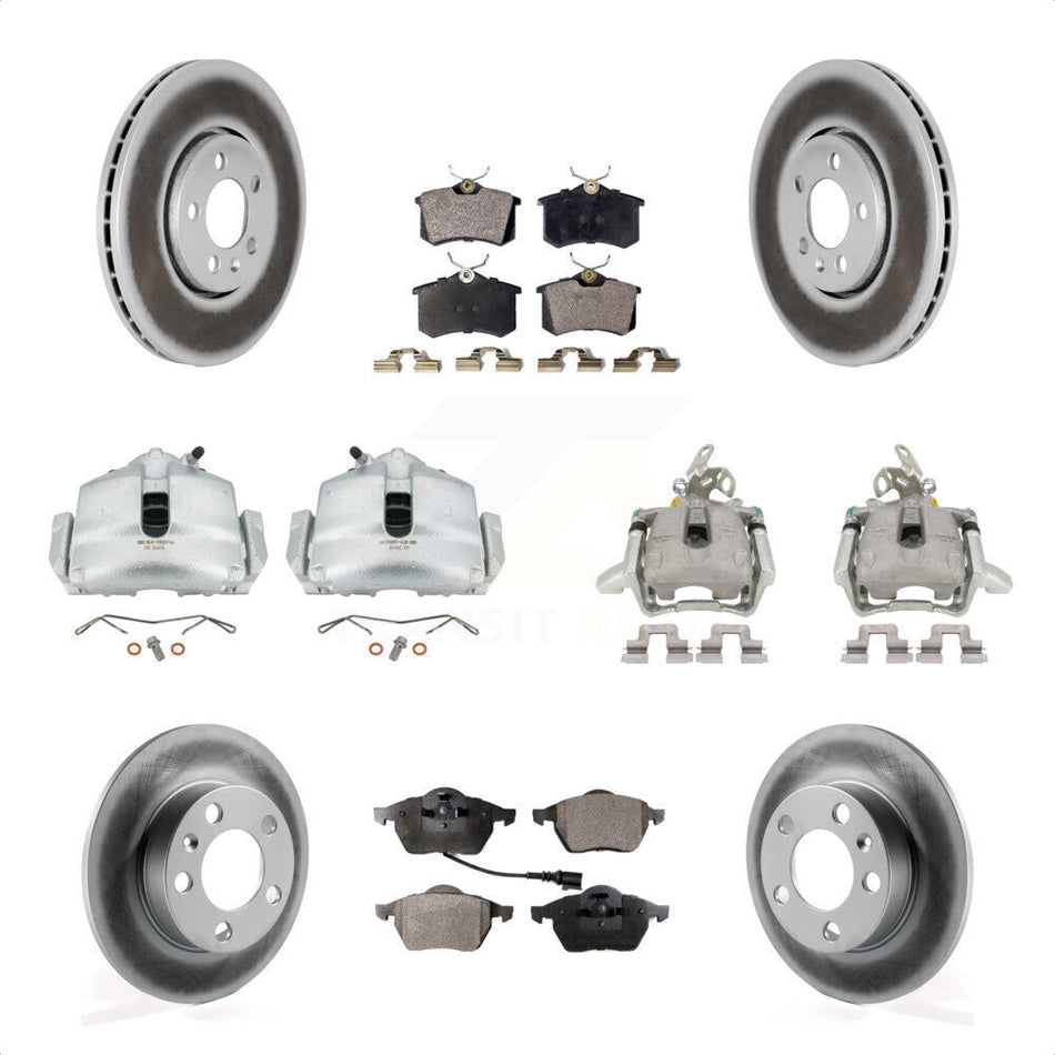 Front Rear Disc Brake Caliper Coated Rotors And Ceramic Pads Kit (10Pc) For 2006 Volkswagen Jetta 2.0L With 288mm Diameter Rotor 7th 8th Digit Of VIN Is "9M" Or "1J" KCG-100841T by Transit Auto