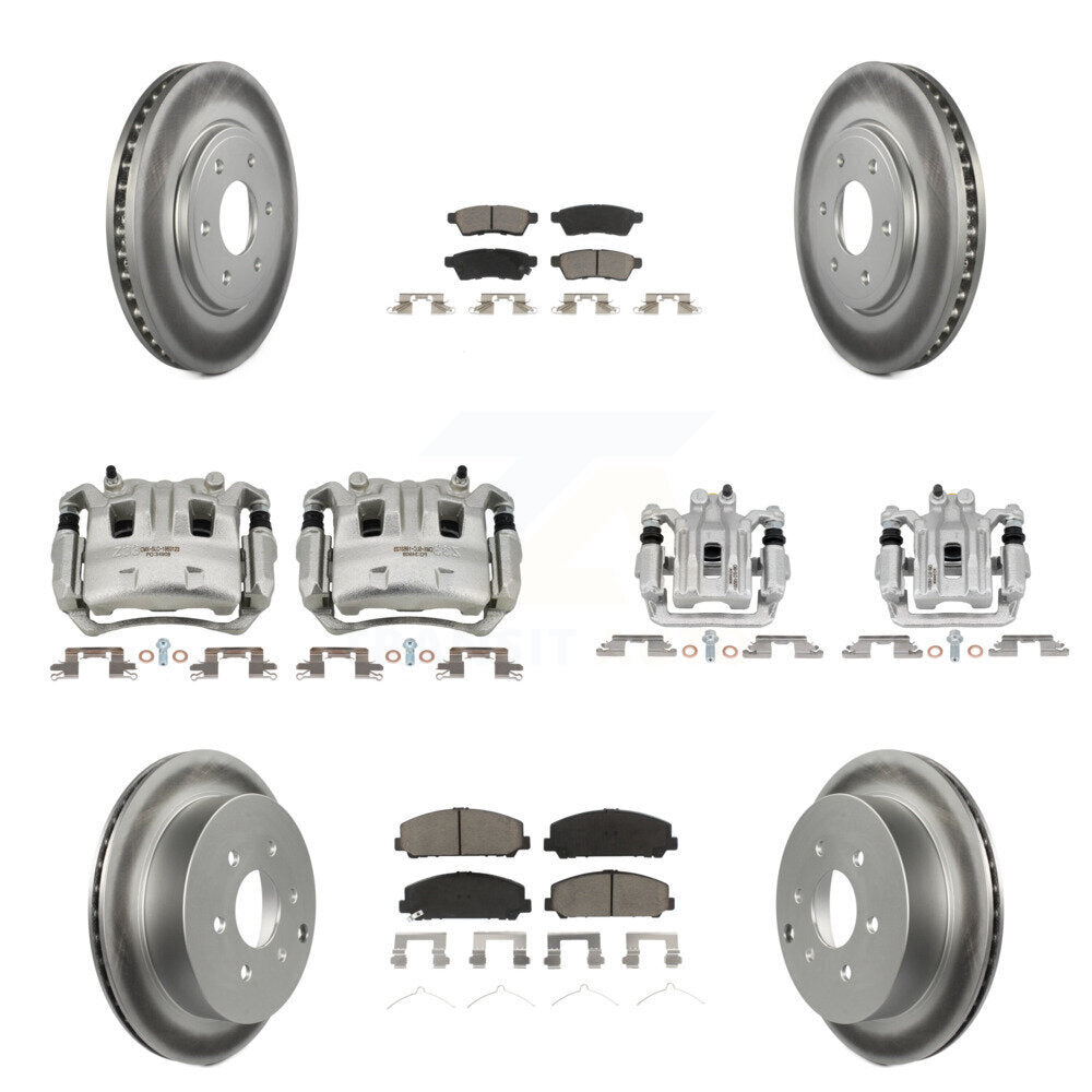 Front Rear Disc Brake Caliper Coated Rotor And Ceramic Pad Kit (10Pc) For Suzuki Equator KCG-100842C