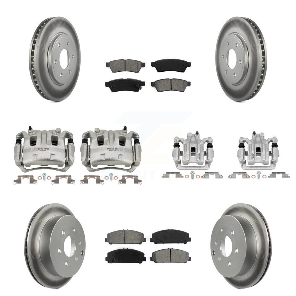 Front Rear Disc Brake Caliper Coat Rotor Semi-Metallic Pad Kit (10Pc) For Suzuki Equator KCG-100843S