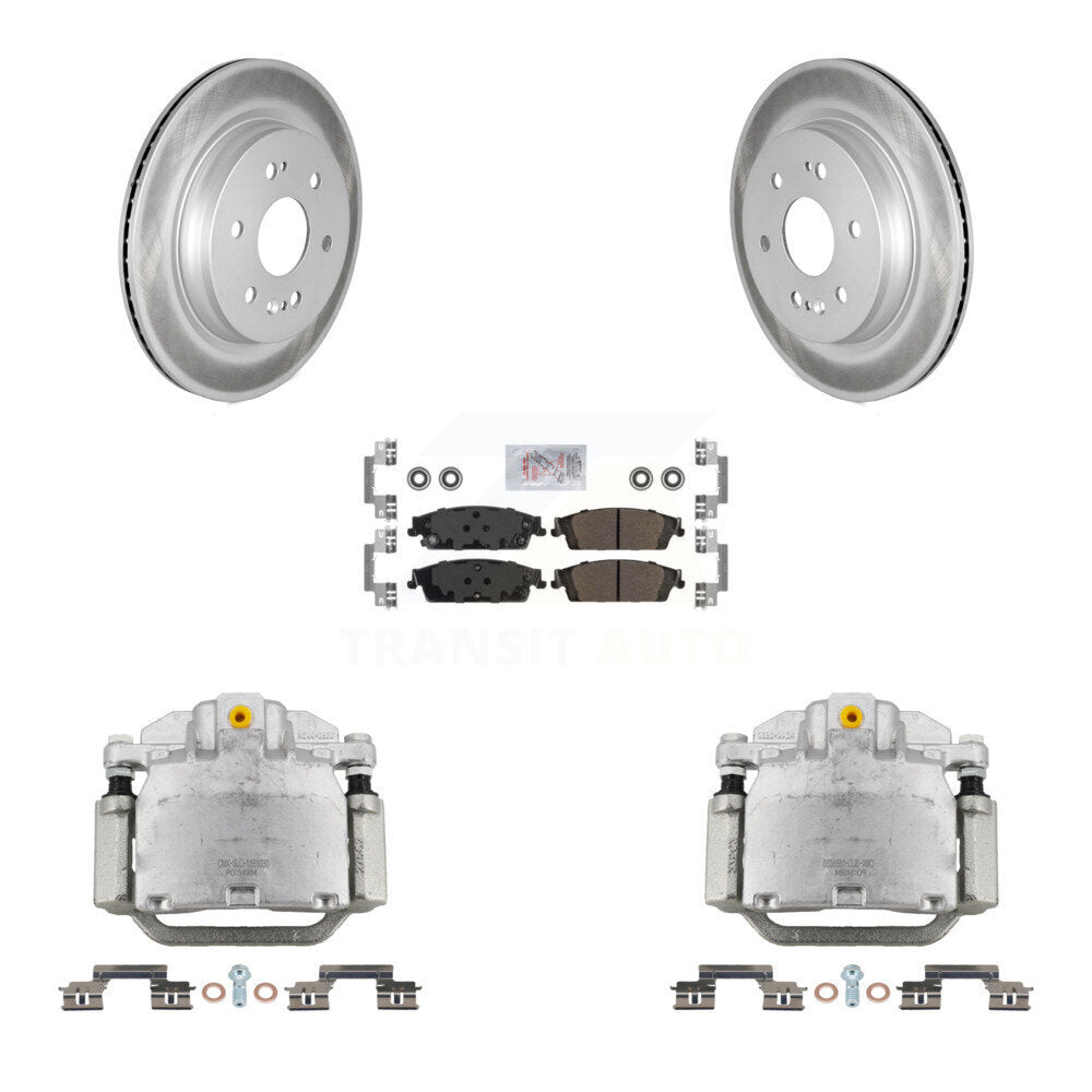 Rear Brake Caliper Coat Rotors Semi-Metallic Pad Kit For Chevrolet Silverado 1500 LD GMC KCG-100844N