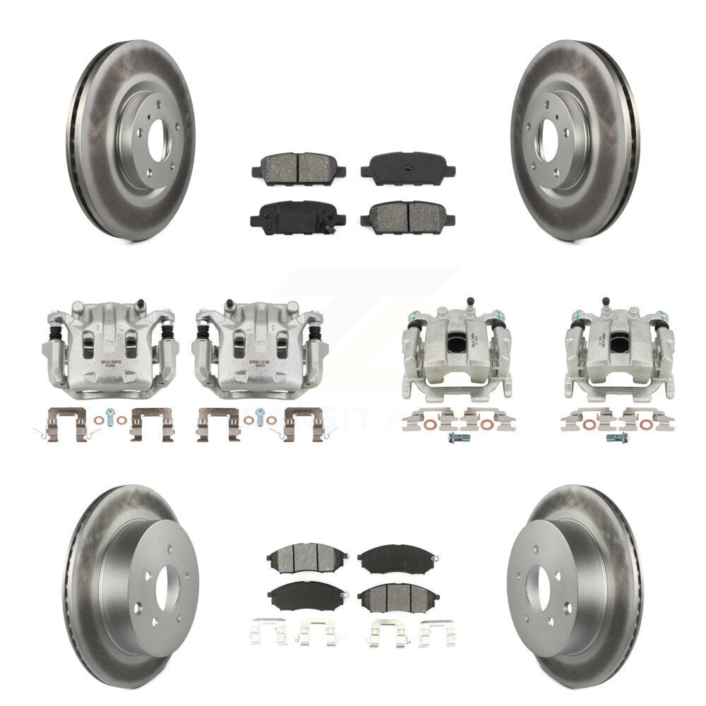 Front Rear Brake Caliper Coat Rotors Semi-Metallic Pad Kit (10Pc) For Nissan Murano QX70 KCG-100844S