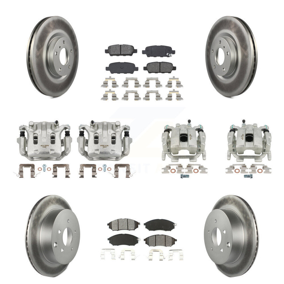 Front Rear Brake Caliper Coat Rotors Semi-Metallic Pad Kit (10Pc) For Nissan Murano QX70 KCG-100844S