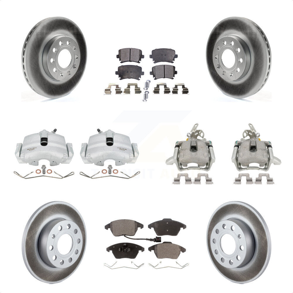 Front Rear Disc Brake Caliper Coated Rotors And Ceramic Pads Kit (10Pc) For 2006-2009 Volkswagen Rabbit KCG-100845T by Transit Auto