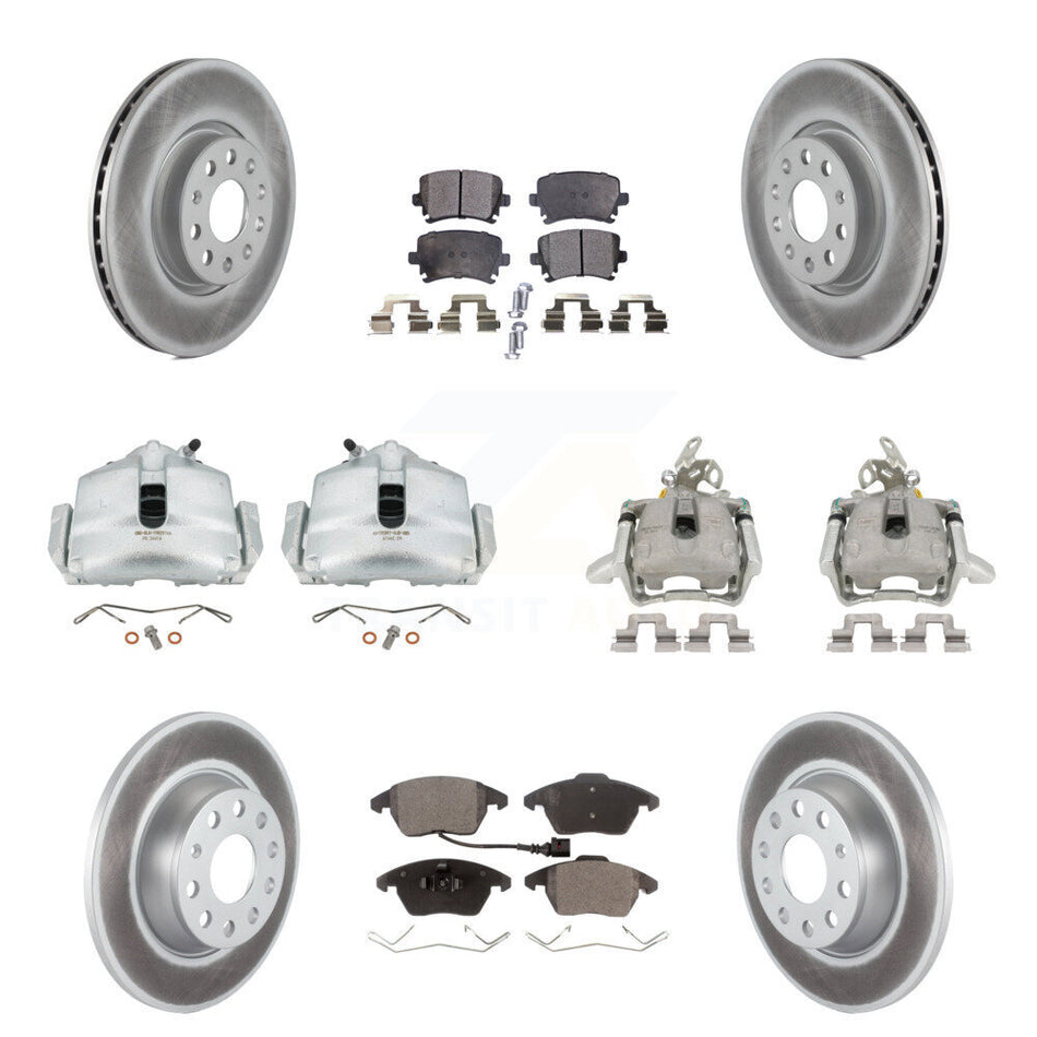 Front Rear Disc Brake Caliper Coated Rotors And Ceramic Pads Kit (10Pc) For Volkswagen GTI KCG-100846T