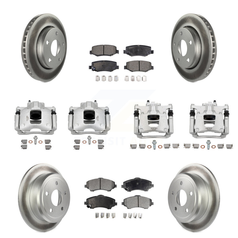 Front Rear Disc Brake Caliper Coat Rotors Semi-Metallic Pad Kit (10Pc) For Jeep Wrangler KCG-100847P