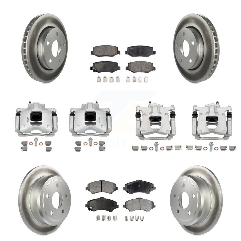 Front Rear Disc Brake Caliper Coat Rotors Semi-Metallic Pad Kit (10Pc) For Jeep Wrangler KCG-100847P