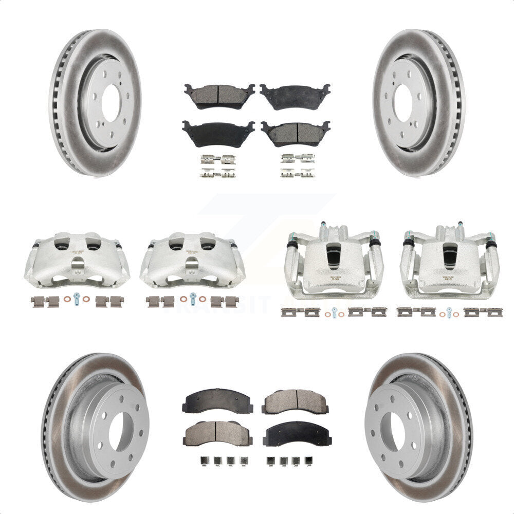 Front Rear Disc Brake Caliper Coated Rotors And Semi-Metallic Pads Kit (10Pc) For 2012-2014 Ford F-150 With 7 Lug Wheels KCG-100848P by Transit Auto