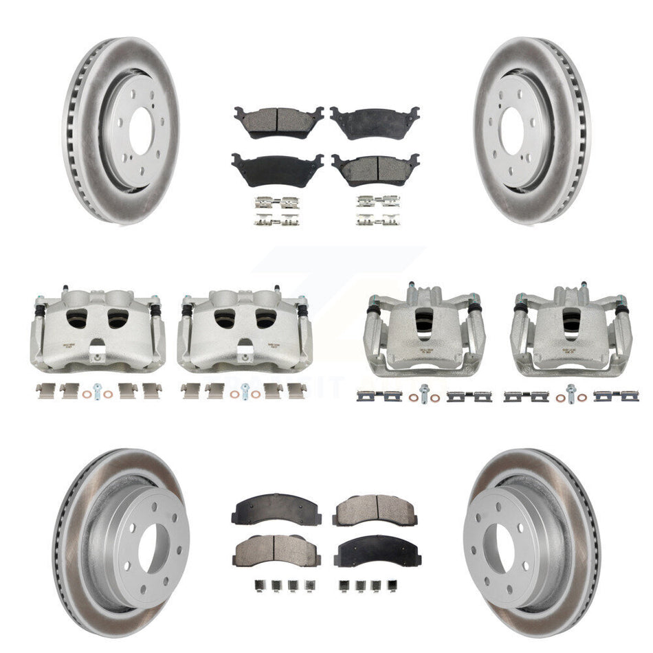 Front Rear Disc Brake Caliper Coated Rotors And Semi-Metallic Pads Kit (10Pc) For 2012-2014 Ford F-150 With 7 Lug Wheels KCG-100848P