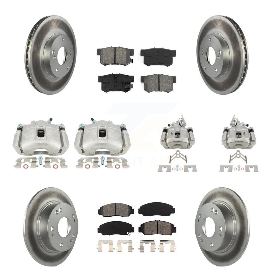 Front Rear Disc Brake Caliper Coat Rotor & Semi-Metallic Pad Kit (10Pc) For Honda Accord KCG-100853S