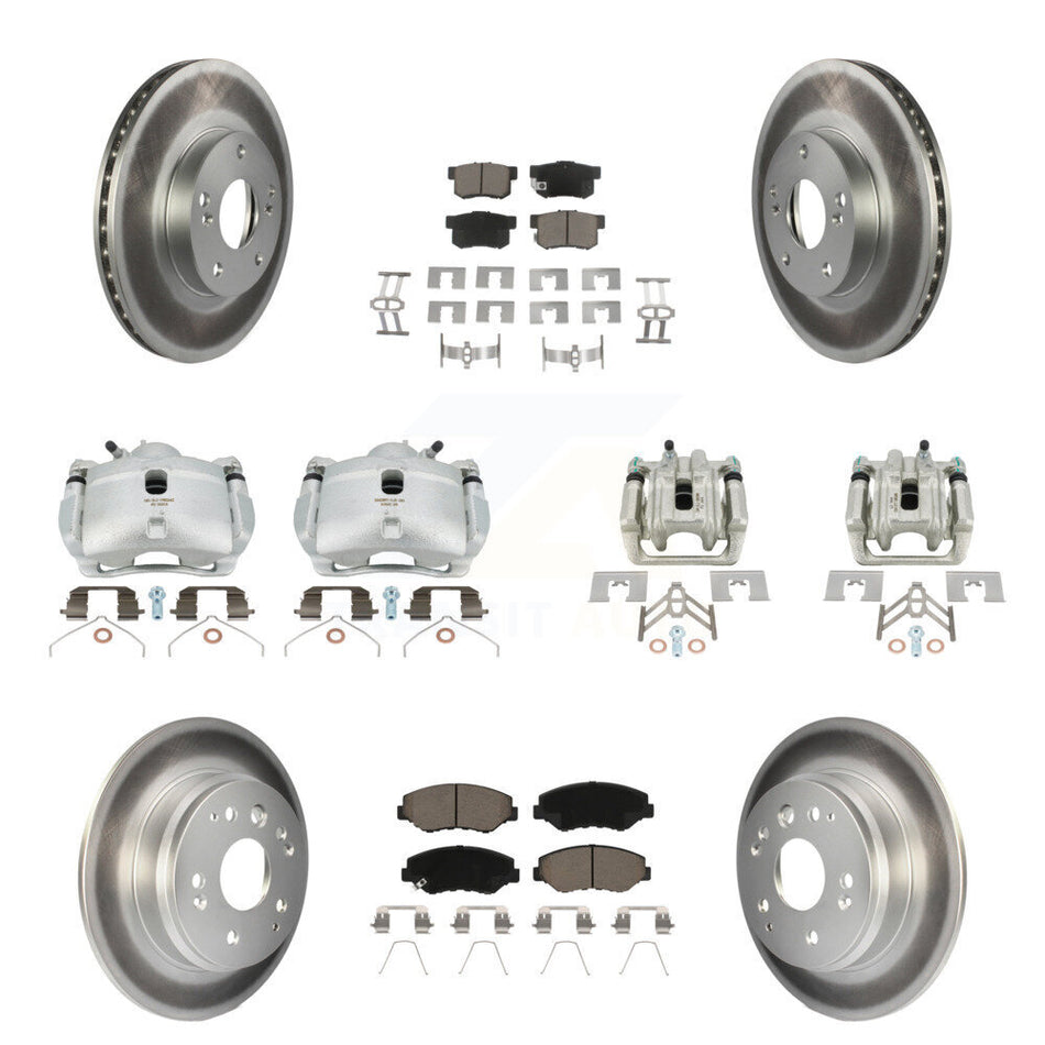 Front Rear Disc Brake Caliper Coated Rotors And Ceramic Pads Kit (10Pc) For 2003-2011 Honda Element KCG-100854C