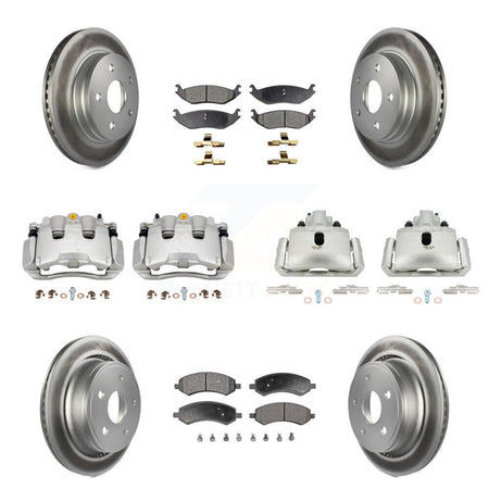 Front Rear Disc Brake Caliper Coat Rotor Semi-Metallic Pad Kit (10Pc) For Chrysler Aspen KCG-100854P