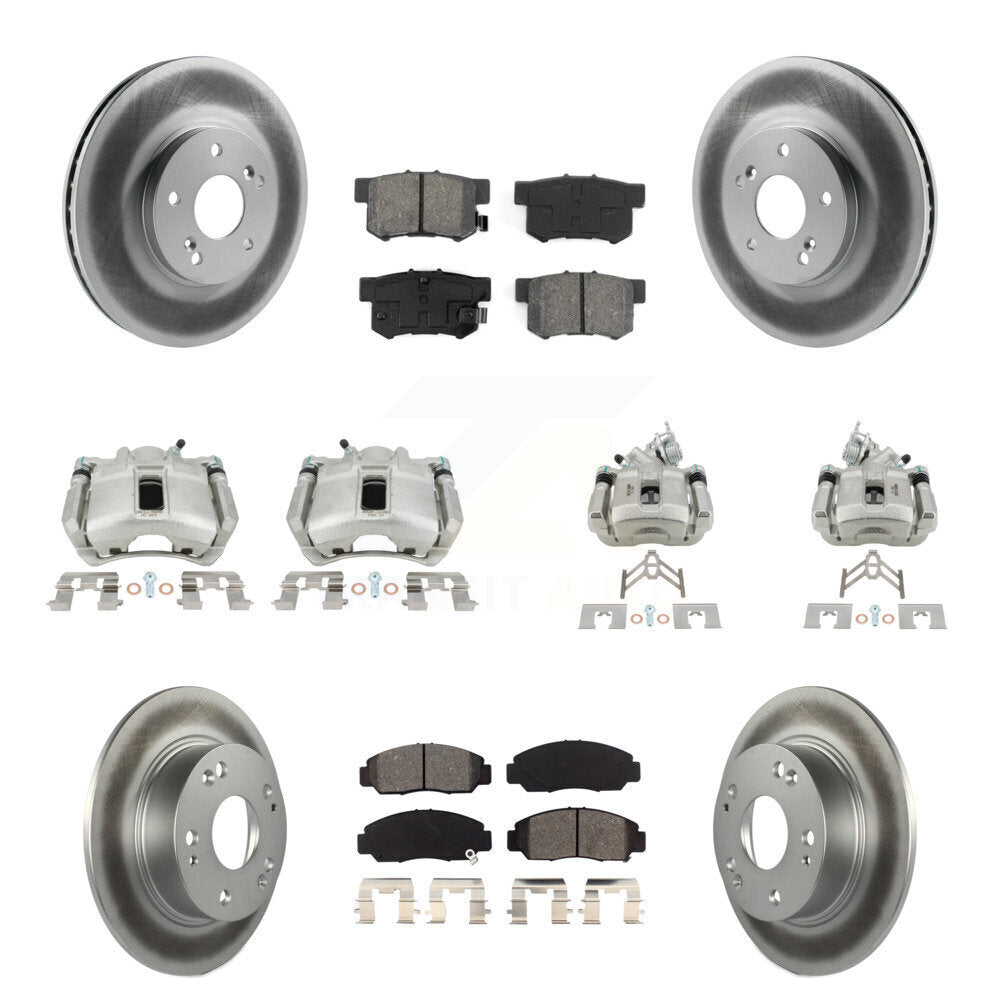 Front Rear Disc Brake Caliper Coat Rotor & Semi-Metallic Pad Kit (10Pc) For Honda Accord KCG-100854S