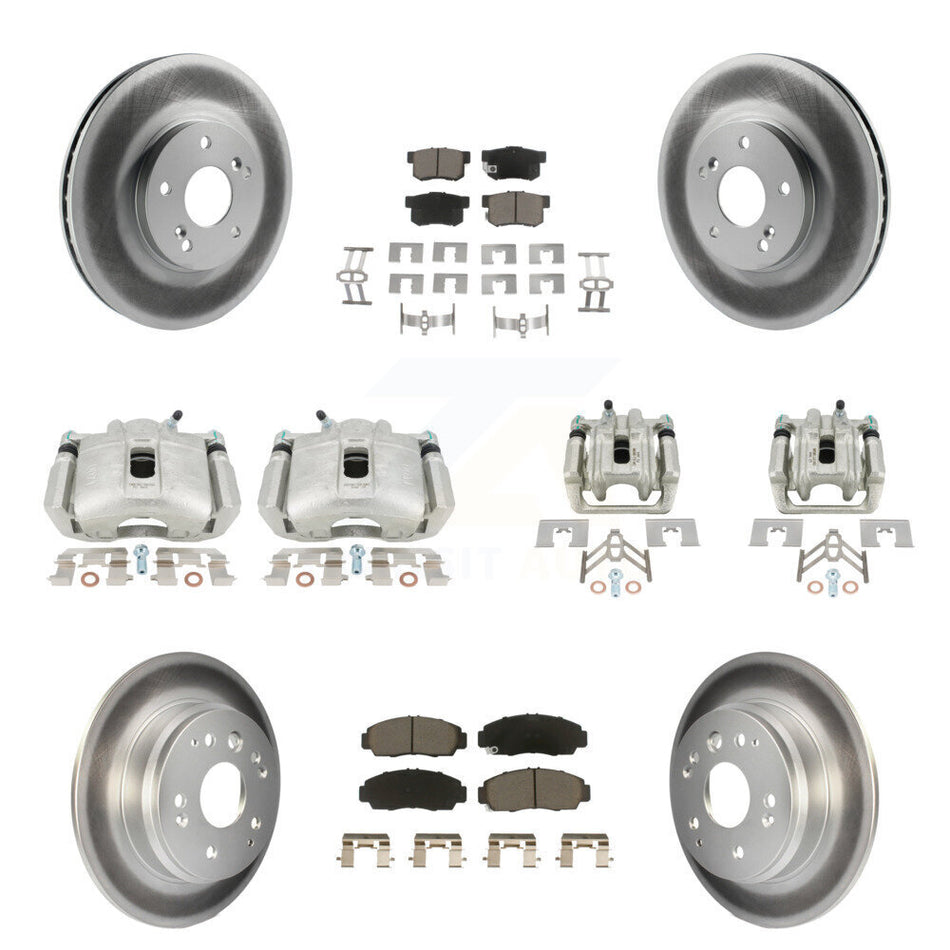 Front Rear Disc Brake Caliper Coated Rotors And Ceramic Pads Kit (10Pc) For Acura TL KCG-100855C
