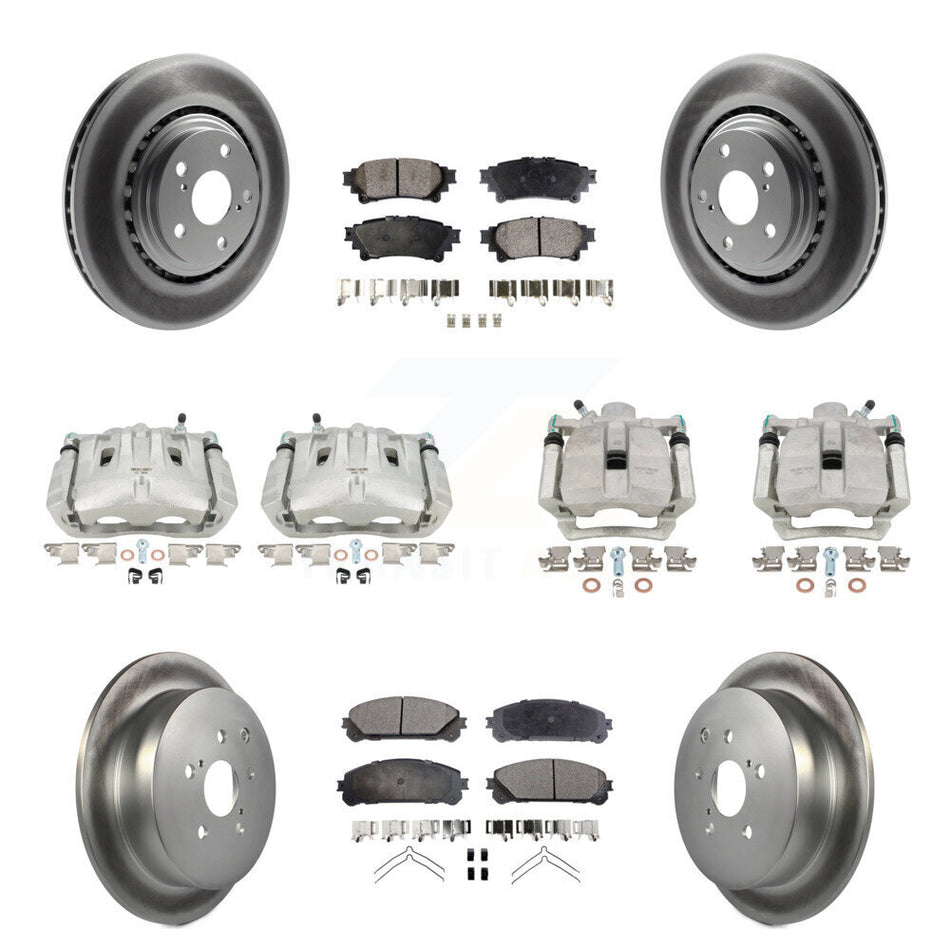 Front Rear Disc Brake Caliper Coated Rotors And Ceramic Pads Kit (10Pc) For Toyota Highlander Sienna Lexus RX350 KCG-100856T