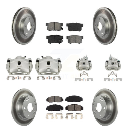 Front Rear Disc Brake Caliper Coat Rotor & Semi-Metallic Pad Kit (10Pc) For Honda Accord KCG-100857S