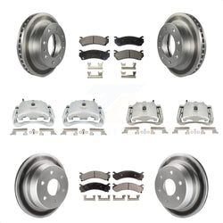Front Rear Disc Brake Caliper Coated Rotors And Semi-Metallic Pads Kit (10Pc) For 2003 Chevrolet Silverado 2500 HD Suburban GMC Sierra KCG-100861P