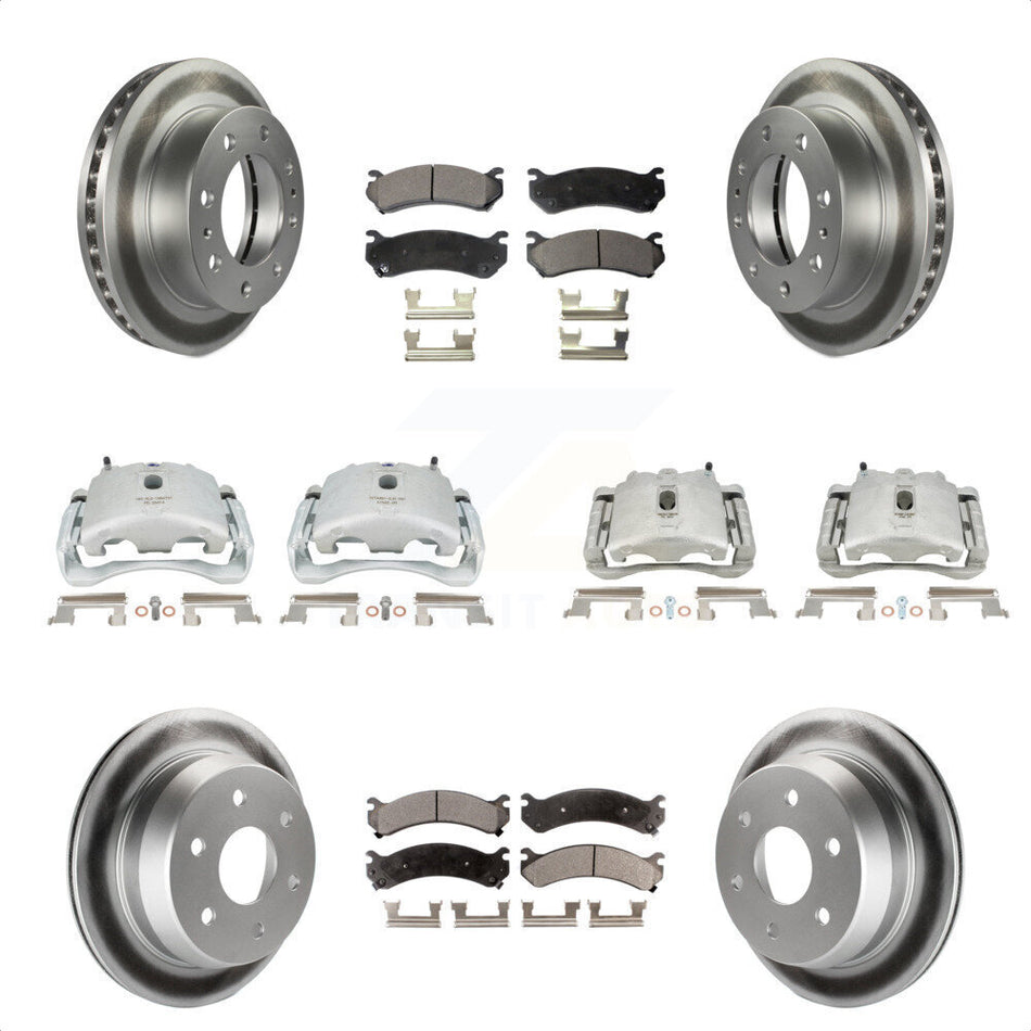 Front Rear Disc Brake Caliper Coated Rotors And Semi-Metallic Pads Kit (10Pc) For 2003 Chevrolet Silverado 2500 HD Suburban GMC Sierra KCG-100861P by Transit Auto