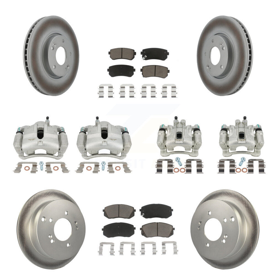 Front Rear Disc Brake Caliper Coated Rotors And Ceramic Pads Kit (10Pc) For Hyundai Tucson Kia Sportage KCG-100862C