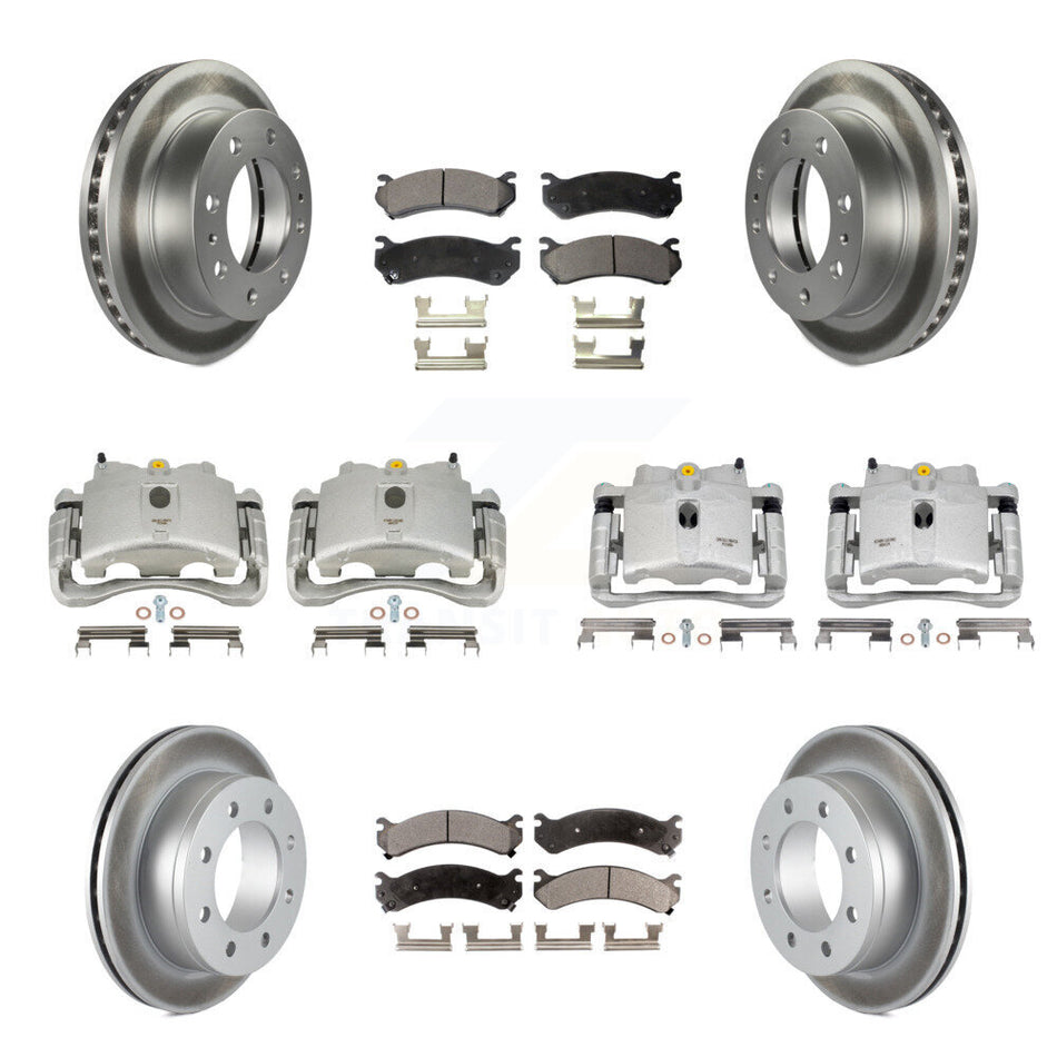 Front Rear Disc Brake Caliper Coated Rotors And Semi-Metallic Pads Kit (10Pc) For Chevrolet Silverado 2500 HD GMC Sierra 3500 Classic Suburban Yukon XL Avalanche KCG-100862P
