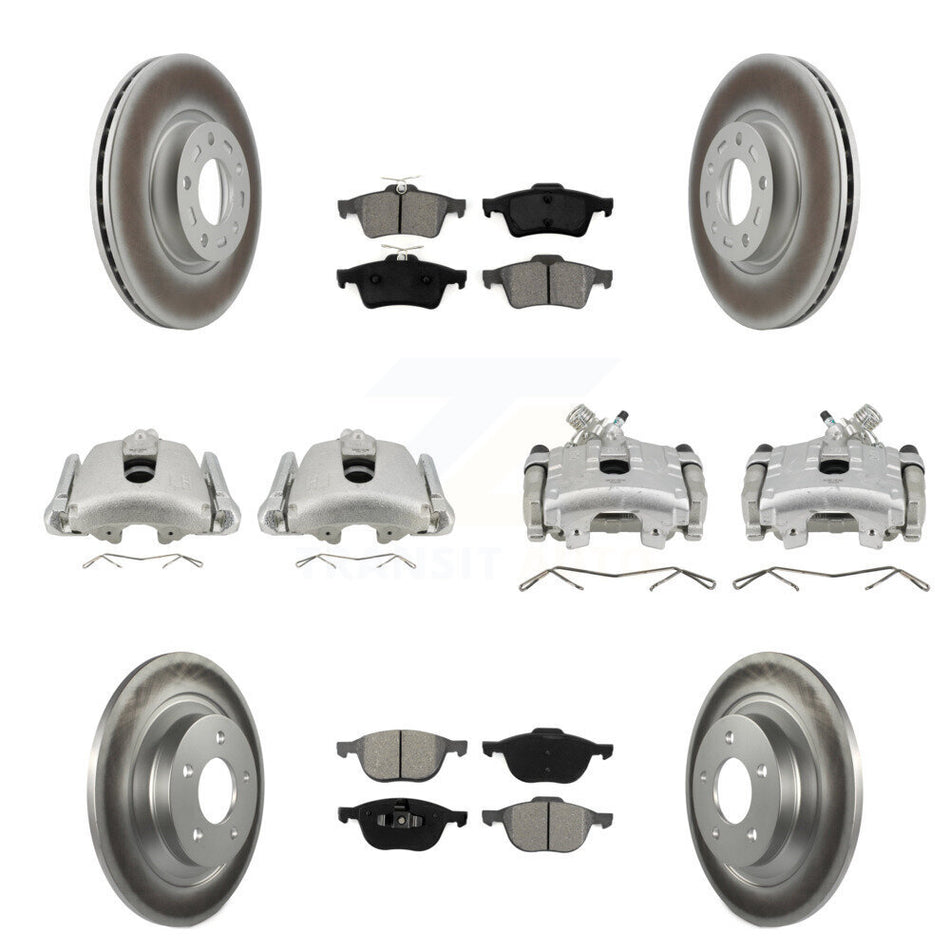 Front Rear Disc Brake Caliper Coated Rotors And Semi-Metallic Pad Kit (10Pc) For Mazda 5 KCG-100865S