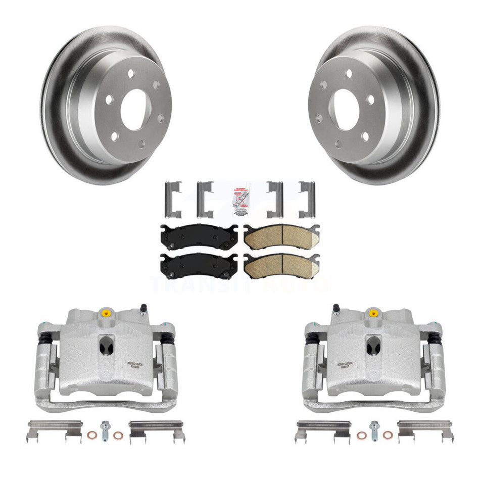 Rear Disc Brake Caliper Coated Rotors And Ceramic Pads Kit For 2003 Chevrolet Silverado 2500 HD Suburban GMC Sierra KCG-100866N