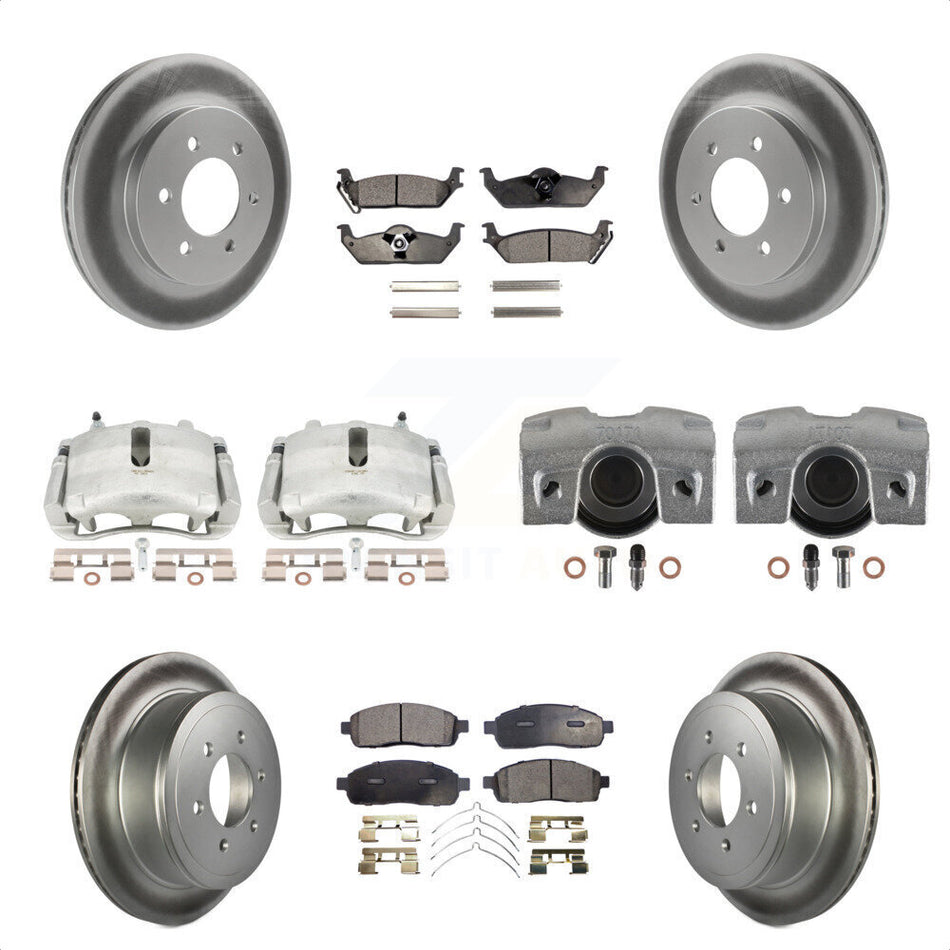 Front Rear Disc Brake Caliper Coated Rotors And Semi-Metallic Pads Kit (10Pc) For Ford F-150 Lincoln Mark LT 4WD KCG-100866P by Transit Auto