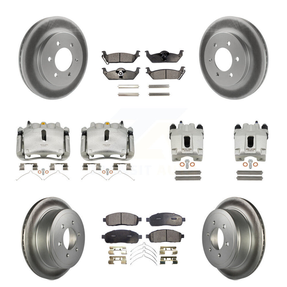 Front Rear Disc Brake Caliper Coated Rotors And Semi-Metallic Pads Kit (10Pc) For Ford F-150 Lincoln Mark LT 4WD KCG-100866P