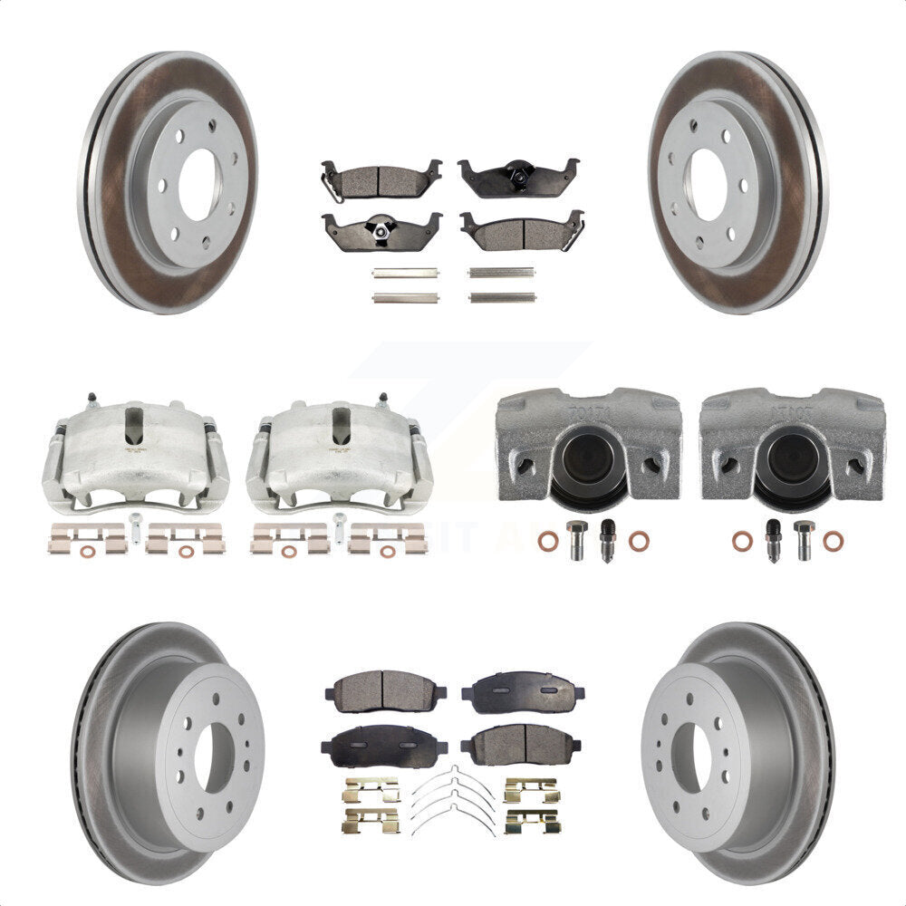 Front Rear Disc Brake Caliper Coated Rotors And Semi-Metallic Pads Kit (10Pc) For Ford F-150 Lincoln Mark LT 4WD KCG-100867P by Transit Auto