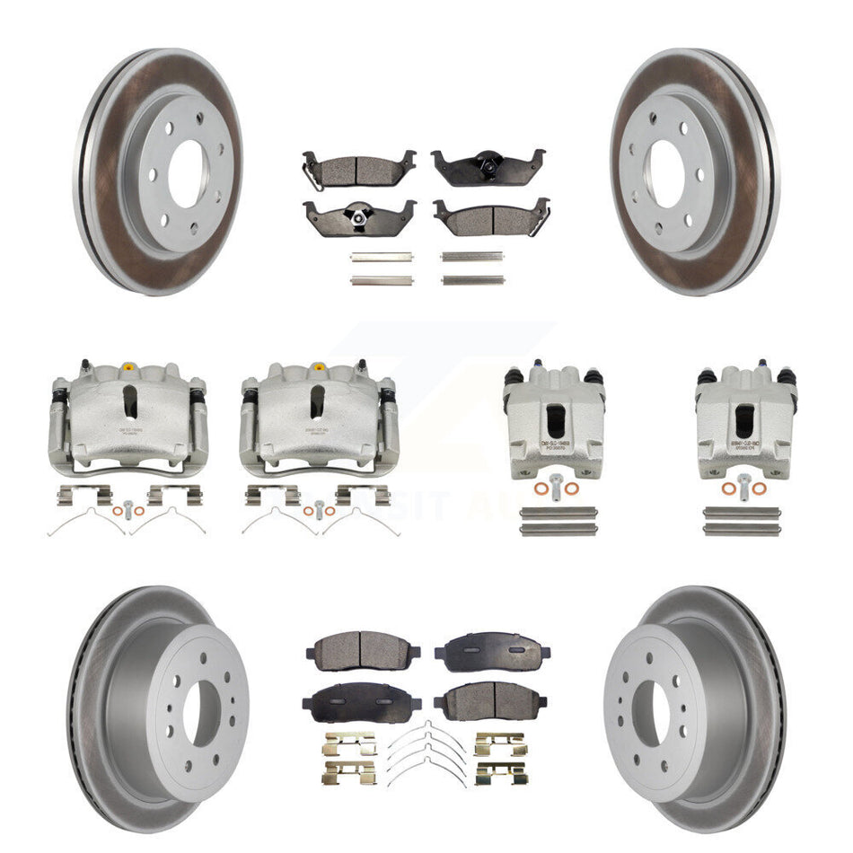 Front Rear Disc Brake Caliper Coated Rotors And Semi-Metallic Pads Kit (10Pc) For Ford F-150 Lincoln Mark LT 4WD KCG-100867P